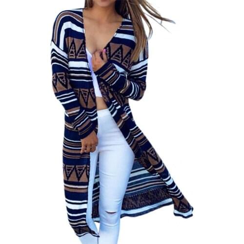 Top Comfy Geometry Printed Long Cardigan for Office Women Coat Top Comfy Geometry Printed Long Cardigan for Office