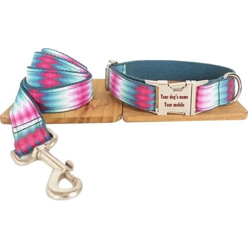 1 Collar+1 Leash) Self-created New Handmade Dog Collar Lead Set Designer Colorful Print Pets Dogs Collars Leashes Set