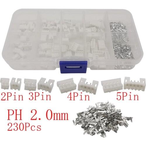 230PCS/set PH2.0 2Pin 3Pin 4Pin 5Pin Pitch 2.0mm Terminal Socket Kit Housing Pin Header JST Connector Wire Adaptor PH Kits