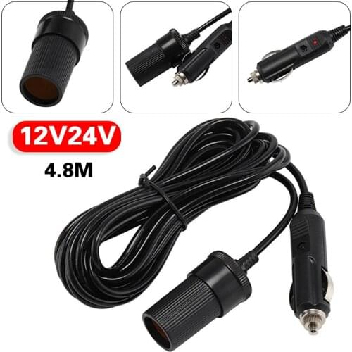 4.8m Car Cigarette Lighter Extension Cable 12V Socket Charger Adapter Lead Socket Styling Charger Cable Female Socket Plug