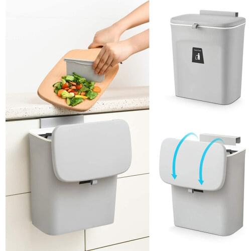 9L Hanging Trash Can for Kitchen Cabinet Door with Lid Small Under Sink Garbage Bin Wall Mounted Counter Waste Compost Bins