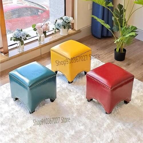 American Leather Stool Fashion Creative Fitting Room Sofa Stool Shoe Stool Living Room Leather Pier Solid Wood Square Stool