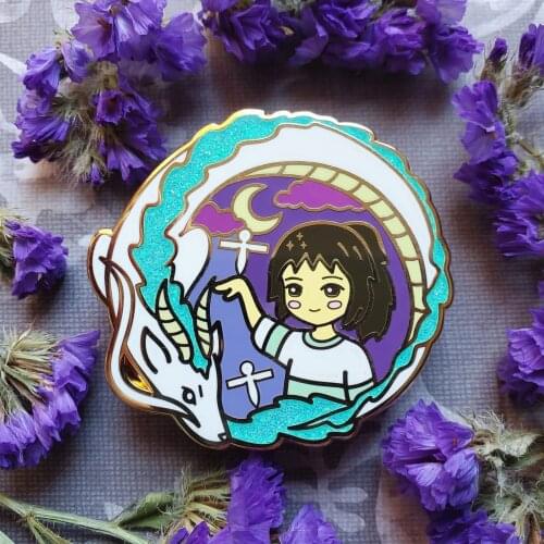 Anime Movie Spirited Away Hard Enamel Pin Pretty Shiny White Dragon Medal Brooch Jewelry Kawaii Cartoons Anime Pins Decor