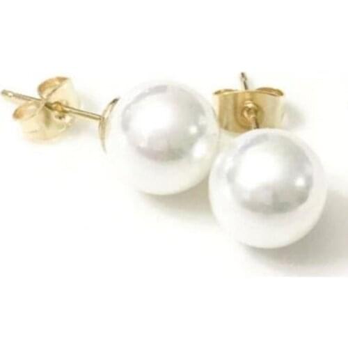 Free shipping>>>>noble jewelry Large Classic 9mm White Akoya Round Pearl Earrings 14K