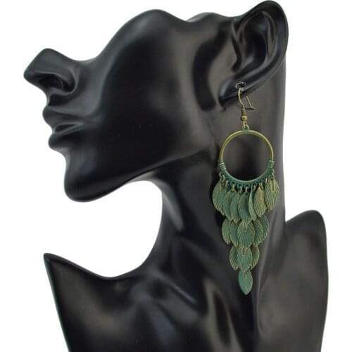 Bohemian Leaf Bronze Dangle Drop Earrings Hippie Mediterranean Tribal Long Statement Earrings For Women Kundan Indian Jewelry