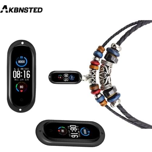 AKBNSTED Beaded Leather Cord Ethnic Style DIY Wristband For Xiaomi Mi Band 6/Mi Band 5 NFC Smart Watch Replacement Watch Strap