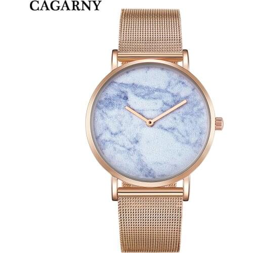 Rose Gold Steel Mesh Bracelet Watch For Men Quartz Watches Luxury Brand Cagarny Imitation Marble Pattern Clock Male Reloj Hombre