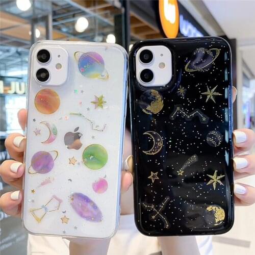 Qianliyao For iphone XR XS Max Case Glitter Starry Sky Moon Phone Case For iphone 12 11 Pro Max 6 6S 7 8 Plus X Clear Soft Cover