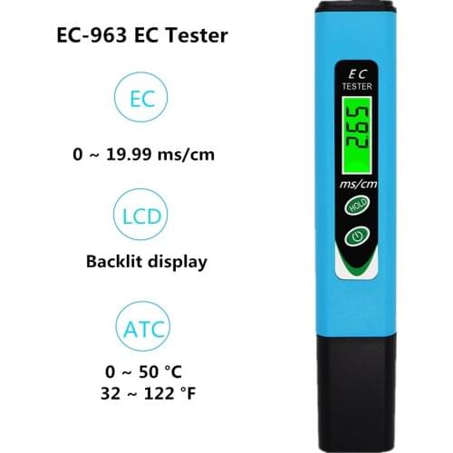 EC-963 Digital EC Meter Tester With Backlight ATC Conductivity Water Quality Measurement Tool for Swimming Pool Aquarium 30% off