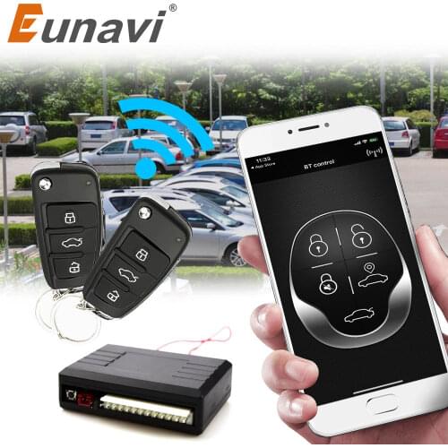 Eunavi Universal Automatic Keyless Entry System Car Start and Stop Buttons Keychain Kit Central Door Lock with Remote Control BT