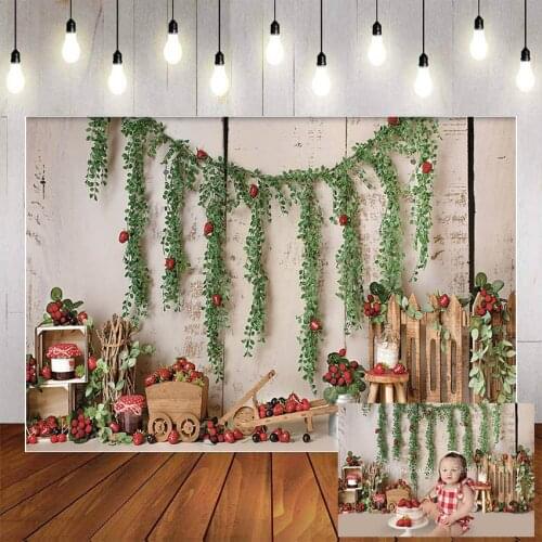 Mehofond Photography Background Wood Wall Strawberry Fruit Party Cake Smash Baby Birthday Portrait Backdrop Photo Studio Props