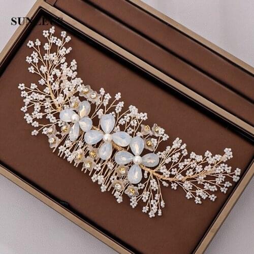 New Hand-made Small Beads Wedding Hair Comb Flowers Bridal Headpiece Women Head Accessories SQ451