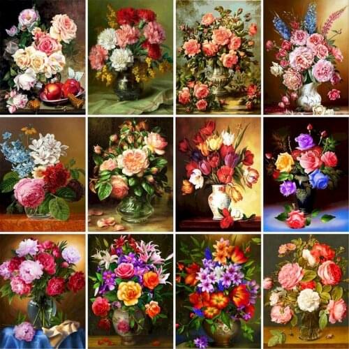 GATYZTORY Frame Flower DIY Painting By Numbers HandPainted Gift Acrylic Paint Drawing Canvas Home Wall Decor 60x75cm