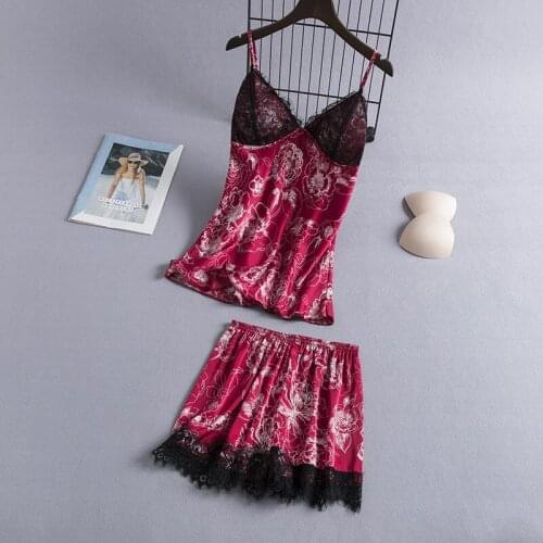 Summer New Women 2PCS Pajamas Sleep Suit Sexy Lace Homewear Sleepwear Sleep Set Satin Nightwear Intimate Lingerie Pyjamas