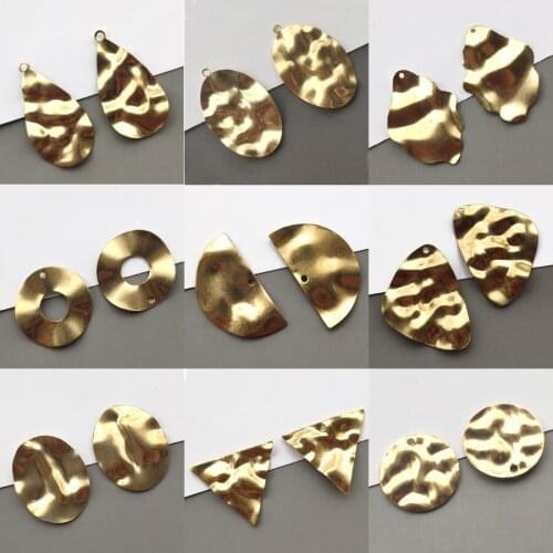 10pcs/Lot Brass Pendant Charms Curved Crafts Waterdrop Leaf Triangle Round Sector Fan Shape Pendant Diy Jewelry Making Findings