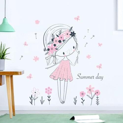Summer Girl Flowers And Plants Self-Adhesive Wall Stickers Bedroom Porch Wall Beautification Decorative Wallpaper
