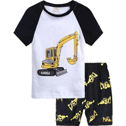 Hot Sale Summer Kids Pajamas Baby Boys Gilrs Clothing Excavator Costume Short Sleeve Pyjamas Children Sleepwear Pijamas Sets