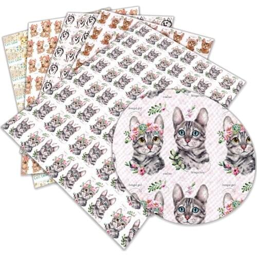 Animal Dog Printing Faux Leather Sheets Cat Faux Synthetic Leather Sheets for Making Earrings Bows DIY 22x30cm