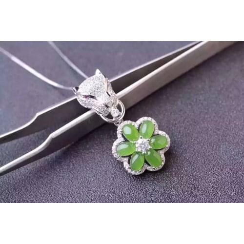 Natural jasper gem pendant S925 silver Natural sapphire Pendant Necklace trendy Luxury Leopard flowers women party gift jewelry