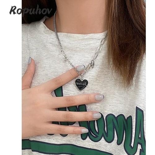 ROPUHOV 2021 New Korean ZA Trendy Hip-hop Personality Black Love Necklace Female Stitched Collarbone Chain Sweater Chain Letter