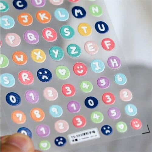 New 5D Engraved Nail Sticker Colorful Lovely Geometry ABC Letter Charm Desgin Empaistic Nail Slide Decals