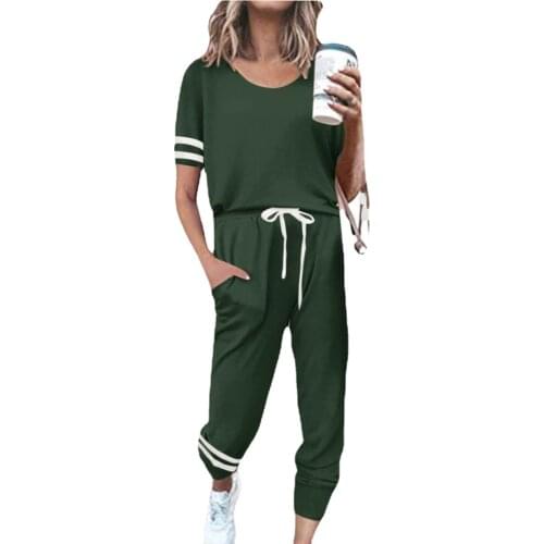 2021 Summer New Fashion Solid Color Round Neck Short Sleeve T-shirt Harlem Pants Urban Casual Two-Piece Set