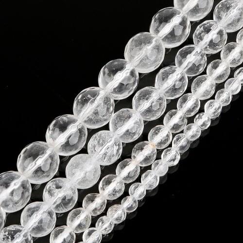 Dia 4 6 8 10mm Faceted AAA+Natural Crystal Stone Beads White Transparent Loose Round Ball Beads Fit DIY Jewelry Making Findings