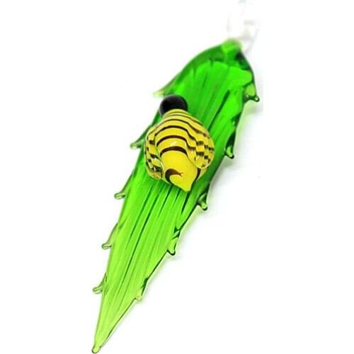 Hanging Creative Long Strip Glass Leaf Pendant With Miniature Cute honeybee Craft Ornament Home Fairy Garden Decor Accessories