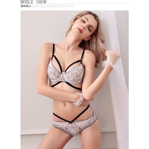 Sheer Bra set Sexy Lingerie set Hot White Color Lace Bra&Brief Set Size A~D 3/4 Cup Hot Deep V Neck Underwire Transparent Bra