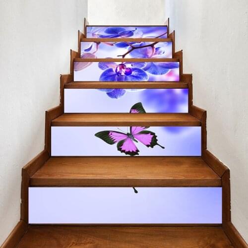 Self Adhesive Renew Butterfly Flowers Home Decor 3d Stair Sticker Print Waterproof Paper Mural Wardrobe Renovation Decal Picture
