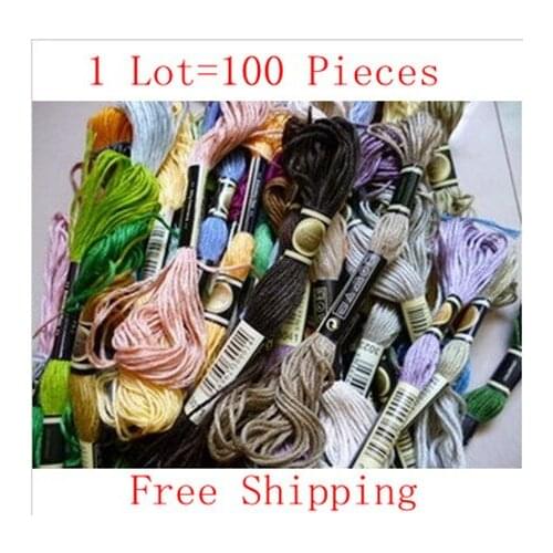 Discount Shop Total 100 PCS Cross Stitch Wire/Thread Floss Similar DMC Cotton Knitted Wire Skein Free Shipping