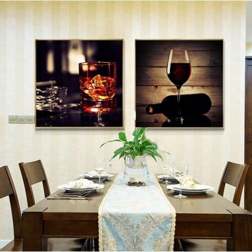 Modern Still Life Posters and Prints Wall Art Canvas Painting Red Wine Glass and Cigar Decorative Poster for Living Room Decor