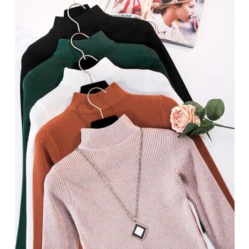 2019 basic Turtleneck solid autumn winter Sweater Pullover Thin Women Female Knitted sweater slim long sleeve badycon sweater