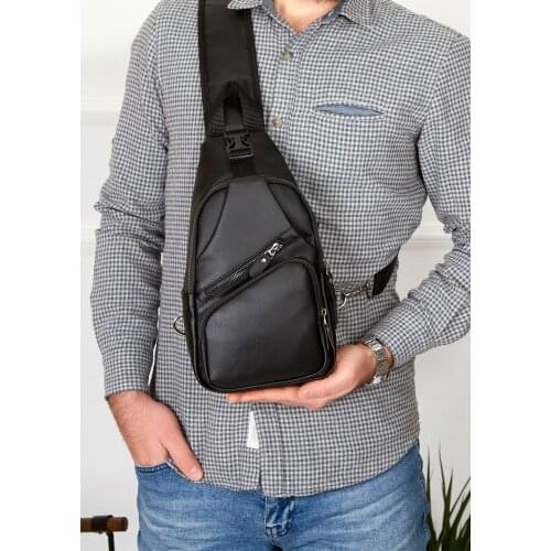 Unisex Men Women Black Wash Leather Cross Strap Waist Shoulder Travel Daily Phone Multi Function Bag Bodybag