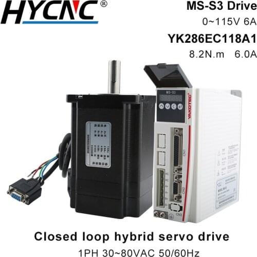 YAKO MS-S3 Hybrid Servo Drive 1PH 30~80VAC 6.0A With Digital Display Drive Adaptation YK286EC118A1 Closed Loop Motor 8.2N.M