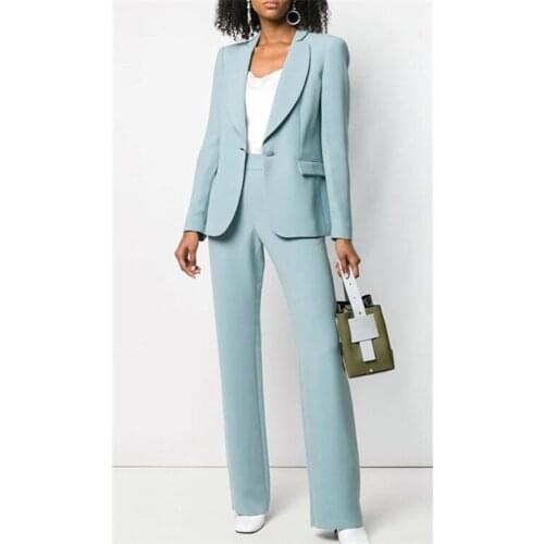 Ladies Pant Suits Women Business Suits BlazerLight Blue Jacket+Pants Formal Office Uniform Style Female Trouser PantSuit