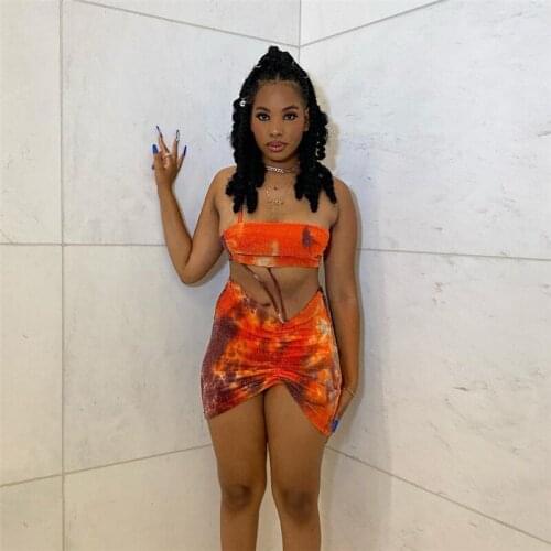 Women’s Fashion Tie-dye Short Dress Female Sexy Oblique Shoulder Backless Exposed Navel Skinny Dress for Ladies