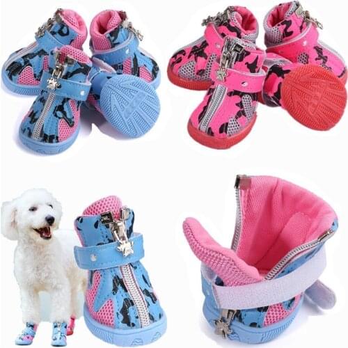 4 Pcs/Set Winter Pet Dog Shoes Anti-slip Snow Rain Dog Boots Dog Paw Protection Camouflage Footwear For Small Medium Dogs