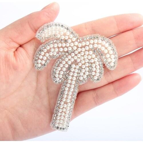 1PC Coconut Tree Patch Clothes With Rhinestone Iron on Patch For Hats Dress Diy Garment Garment Accessories Patches Bag Sticker