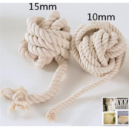 10MM 15MM 100% Cotton Rope Twisted Beige White Drawstring Braided Cords Bags String DIY Handmade Accessories Crafts Decorations