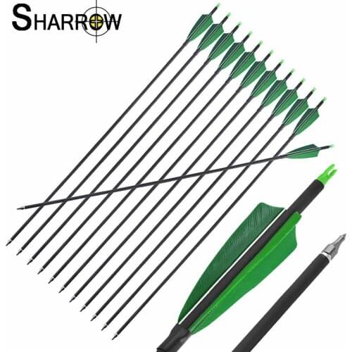 10pcs 31.5" Archery Mixed Carbon Arrow Spine 500 with Replaceable Arrowhead ID 6.2mm for Compound/ Recurve Bow Hunting Shooting