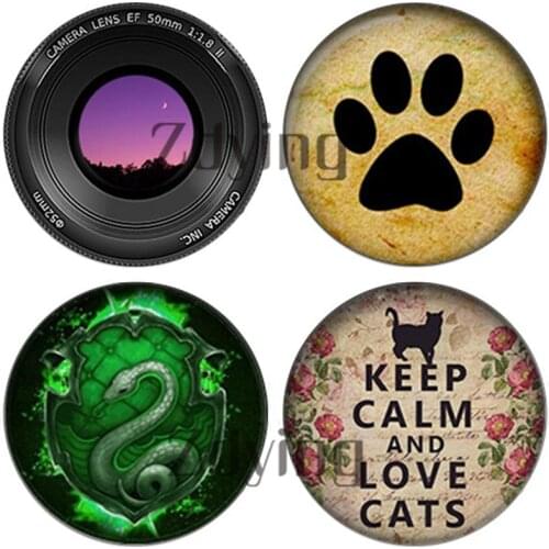 Zdying 10pcs Round Glass Cabochon Camera Lens Animal Cat Dog Footprint Glass Dome Beads Demo Flat Back Making Jewelry Findings