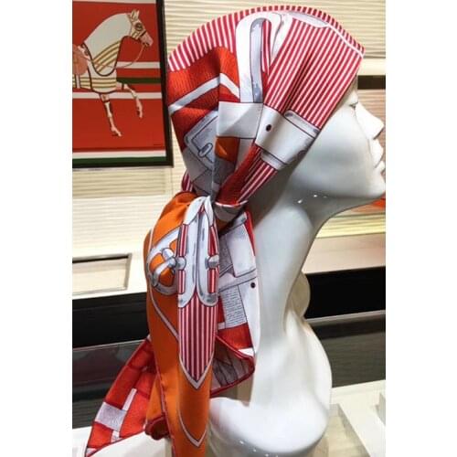 2020 new arrival spring classic pattern 100% silk scarf twill hand made roll 90*90 cm squareshawl wrap for women lady gift