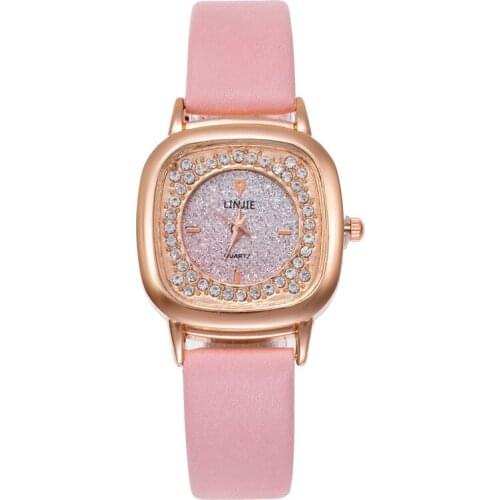 2020 New Ladies Watch Luxury Women Watch Rhinestone Square Watches Leather Quartz Wristwatch Female Clock Reloj Mujer Kol Saati