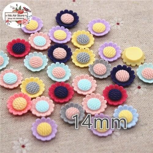 50pcs 14mm mix color sun flower resin flatback cabochon DIY jewelry/phone/nail art decoration