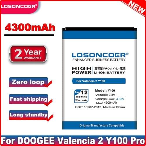 LOSONCOER 4300mAh Y100 Battery For DOOGEE Valencia 2 Y100 / DOOGEE Valencia 2 Y100 Pro Battery