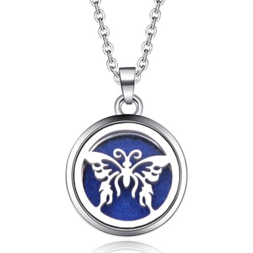 Butterfly Aroma Box Necklace Magnetic Stainless Steel Aromatherapy Essential Oil Diffuser Perfume Box Locket Pendant Jewelry