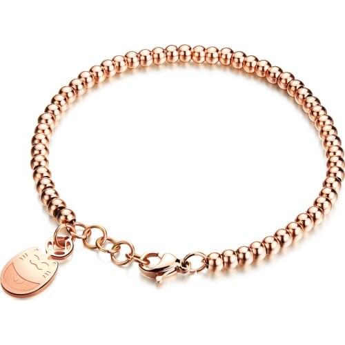 Cyue European Fashion Lovely Cat Lady Lobster clasp Rose Gold Stainless Steel Bracelet For Women Jewelry Gift