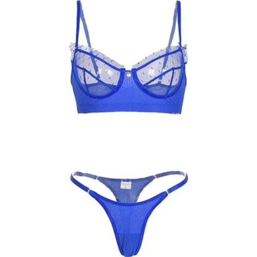 Sexy perspective polka dot bra women transparent lace ultra-thin breathable bra with thin belt thong bra set 2pcs/set CYHWR