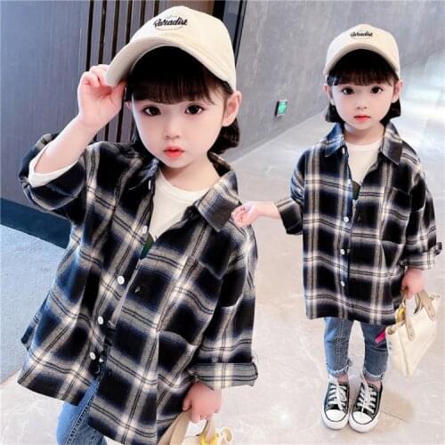 Childrens plaid shirt autumn new girl child net red shirt girl baby long-sleeved top Western style clothes